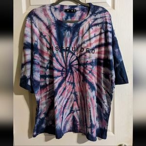 Missguided Oversized Tie Dye T-Shirt 8 M Pink Blue Purple Logo Cotton Blend